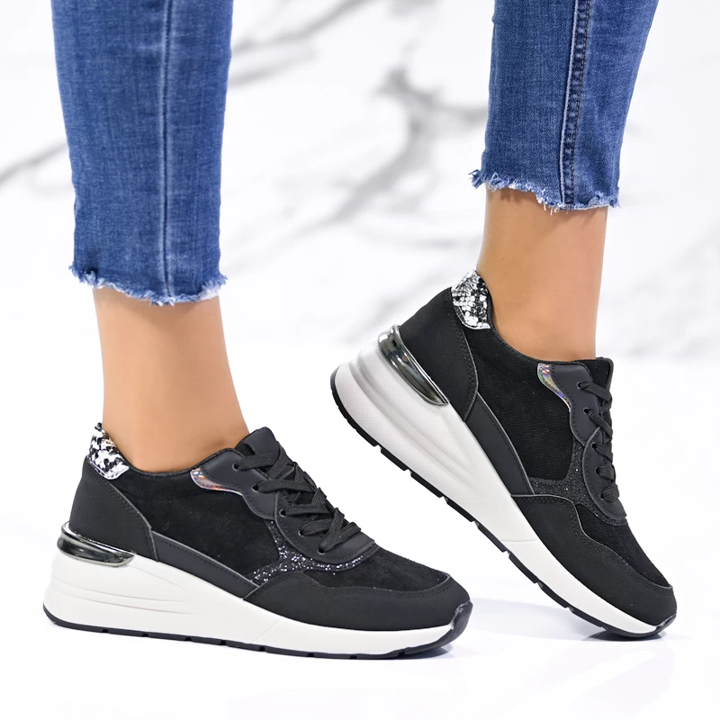 Дамски маратонки на платформа W014221 Black