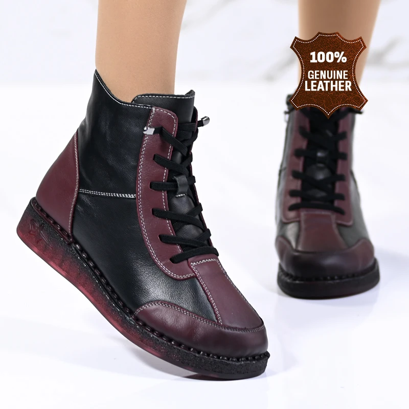 Боти естествена кожа W043179 Black/red