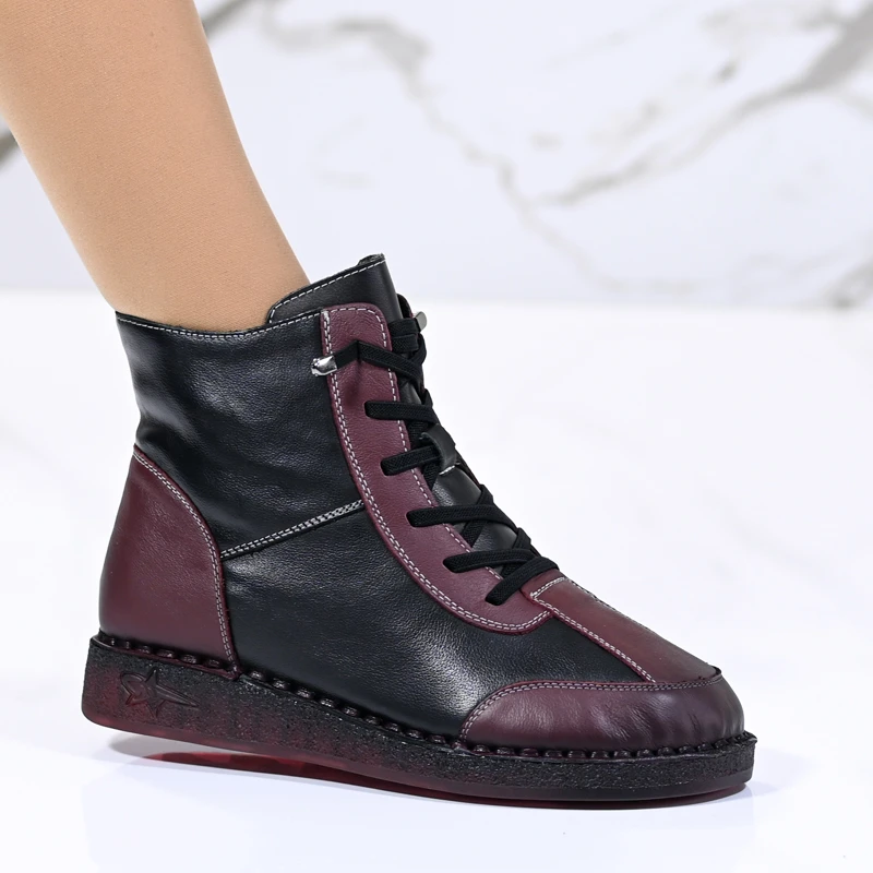 Боти естествена кожа W043179 Black/red