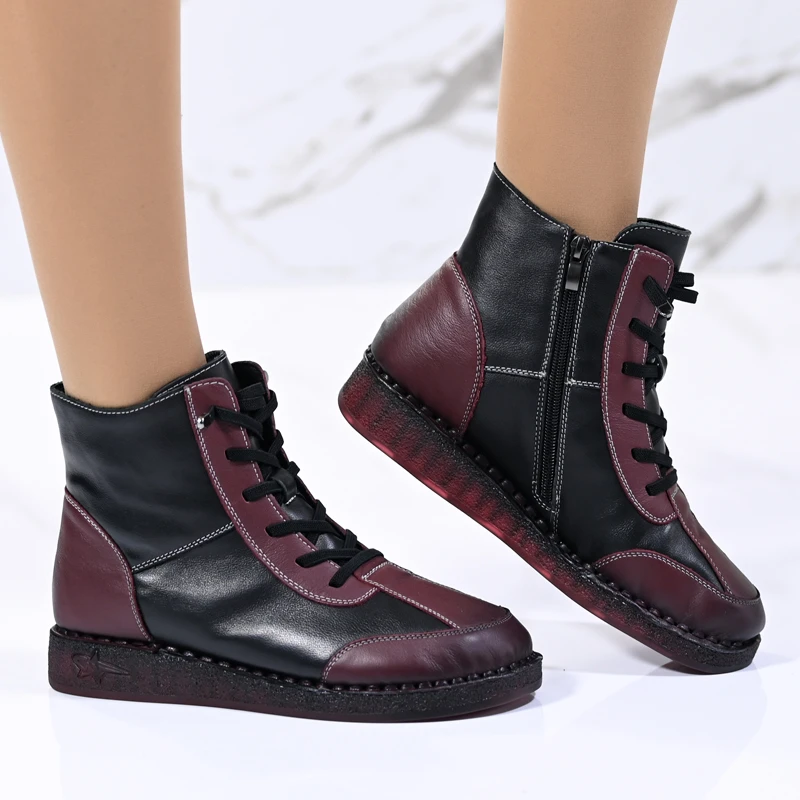 Боти естествена кожа W043179 Black/red