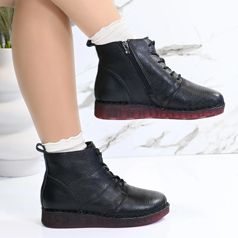 Боти естествена кожа E18062-1 All Black