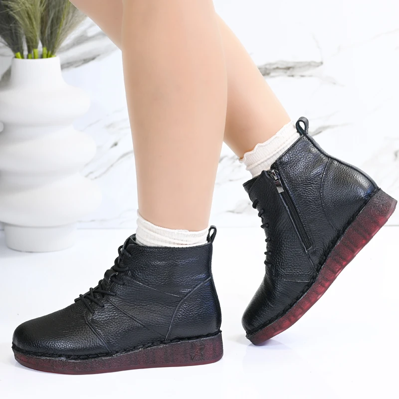 Боти естествена кожа E18062-1 All Black