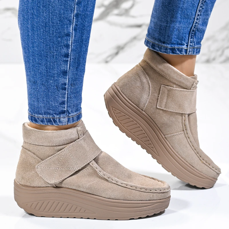 Боти естествена кожа E18022-2 Beige