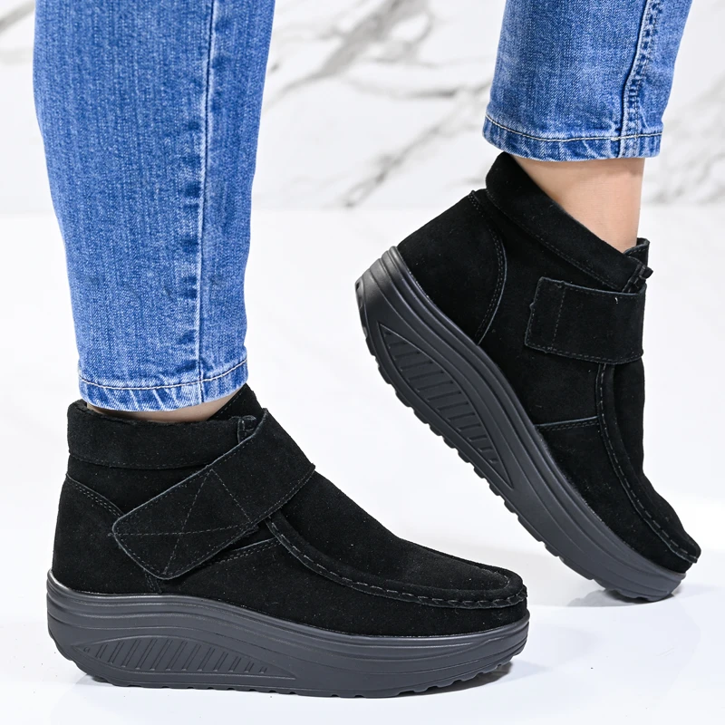 Боти естествена кожа E18022-1 Black