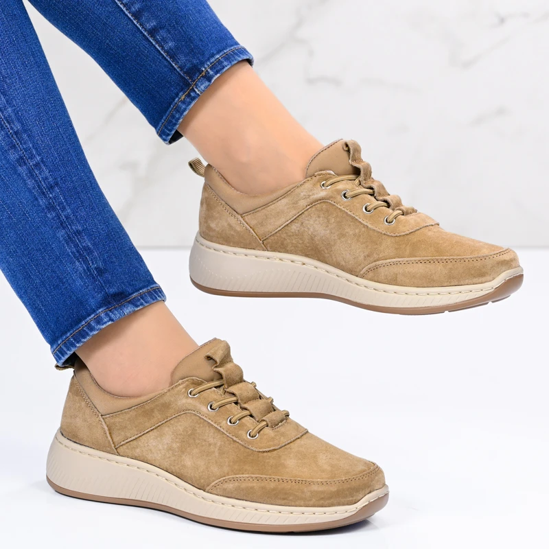Обувки естествена кожа E18132-3 Khaki