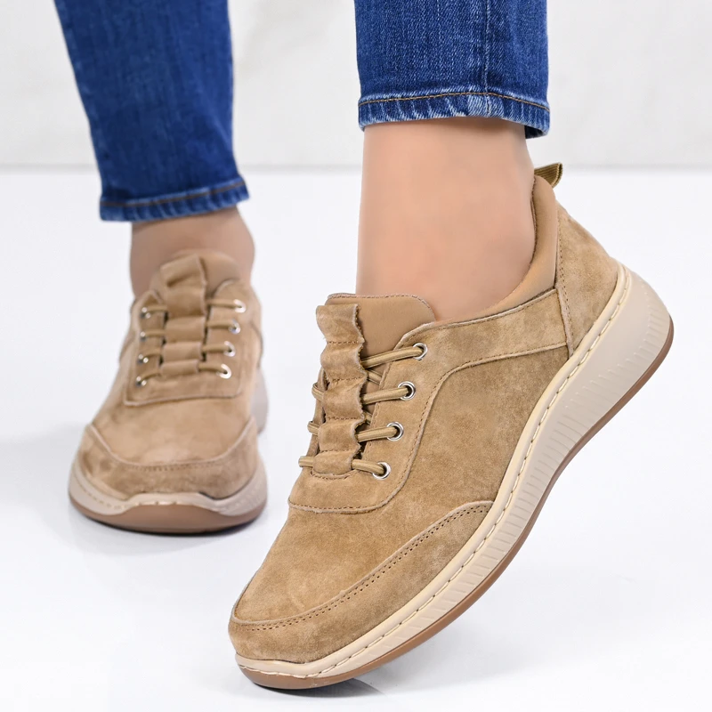 Обувки естествена кожа E18132-3 Khaki