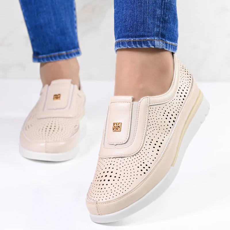 Обувки естествена кожа E18076-3 Beige