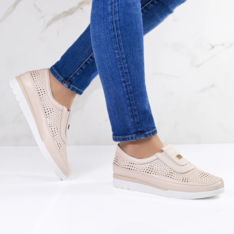 Обувки естествена кожа E18076-3 Beige