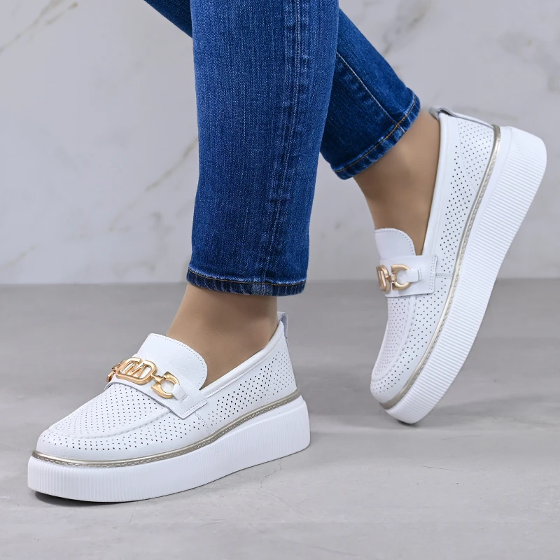 Обувки естествена кожа E18127-2 White