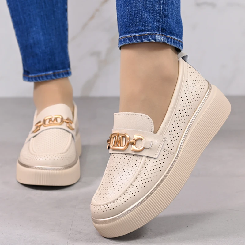 Обувки естествена кожа E18127-3 Beige