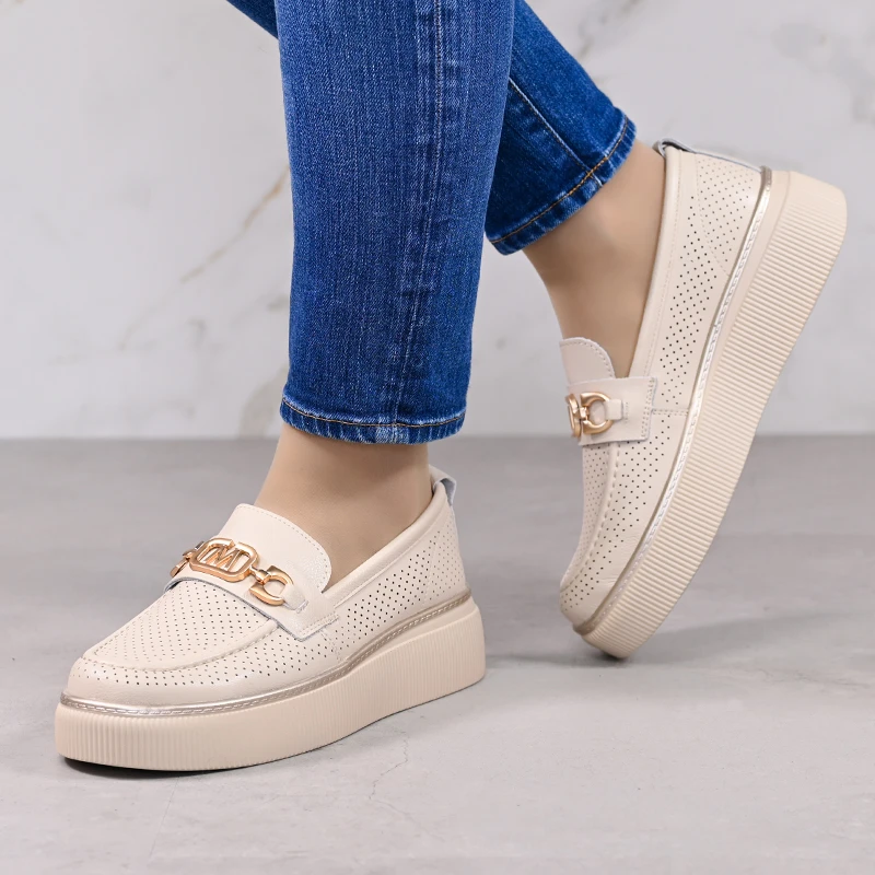 Обувки естествена кожа E18127-3 Beige