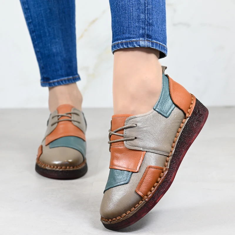 Обувки естествена кожа 043233 Gray/orange