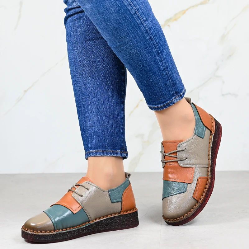 Обувки естествена кожа 043233 Gray/orange