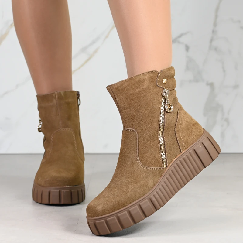 Боти естествена кожа E18228-3 Khaki