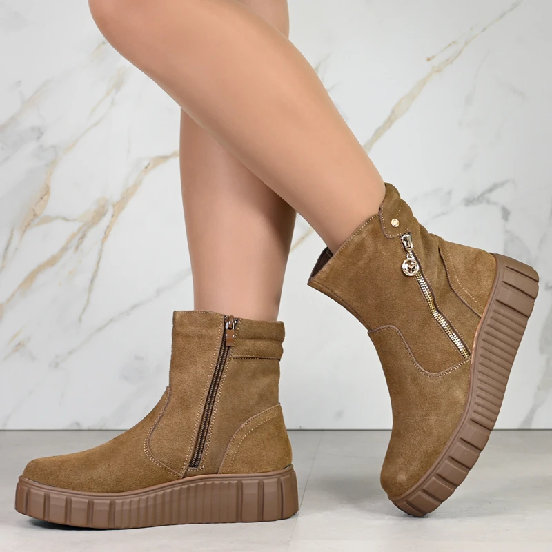 Боти естествена кожа E18228-3 Khaki