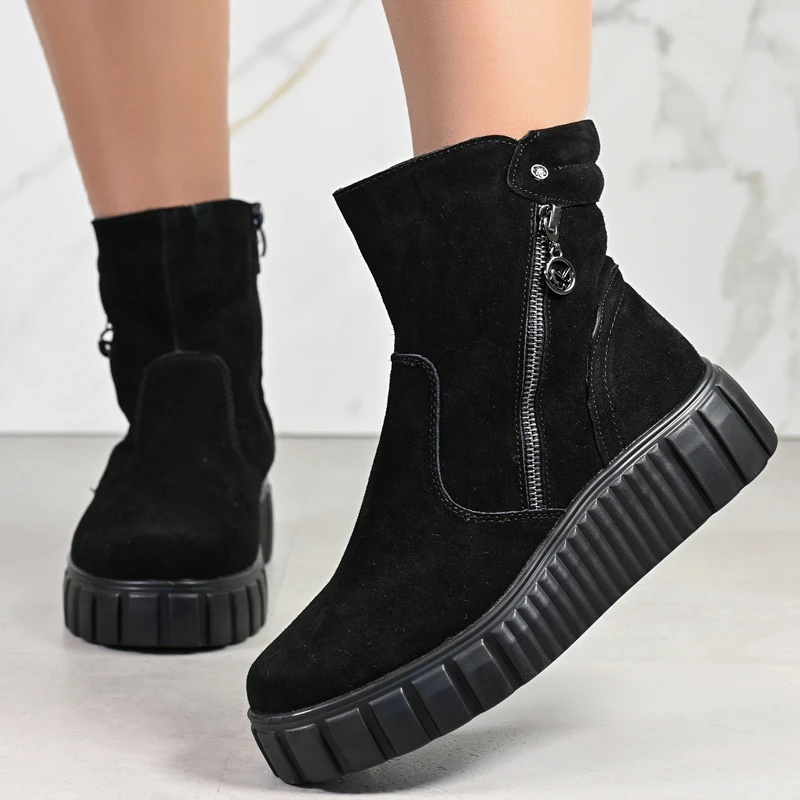 Боти естествена кожа E18228-1 Black