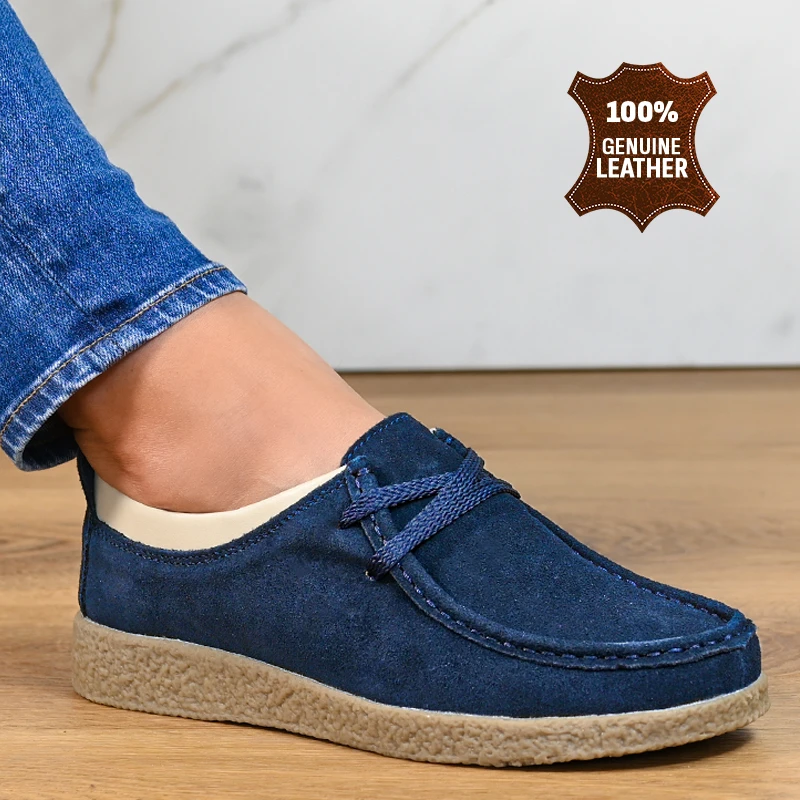 Обувки естествена кожа 186004 Navy/beige